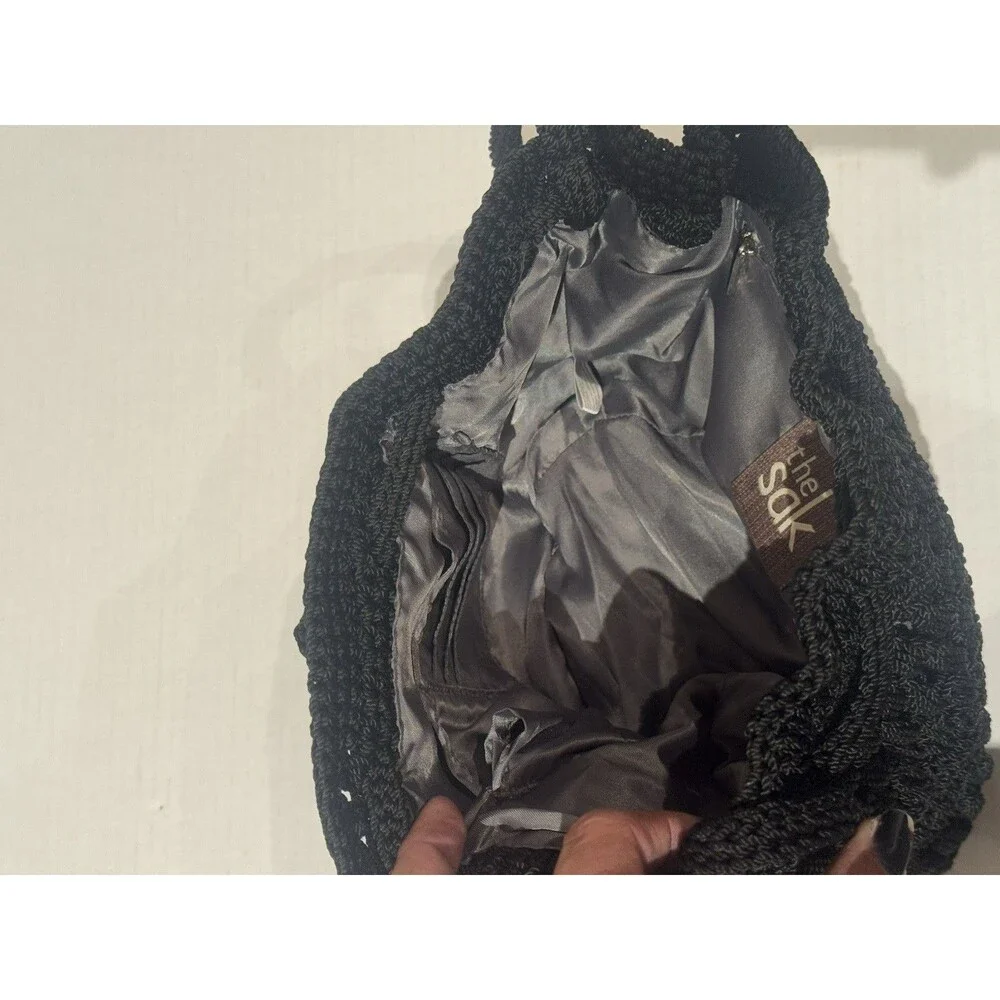 Women's The Sak Black Crochet Shoulder Bag One Size Hobo Bucket Bag Purse NWOT